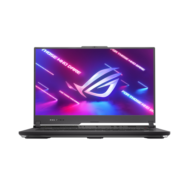 Front Angle of the Rog Strix G17 With the Rog Fearless Eye Logo Visible on Screen